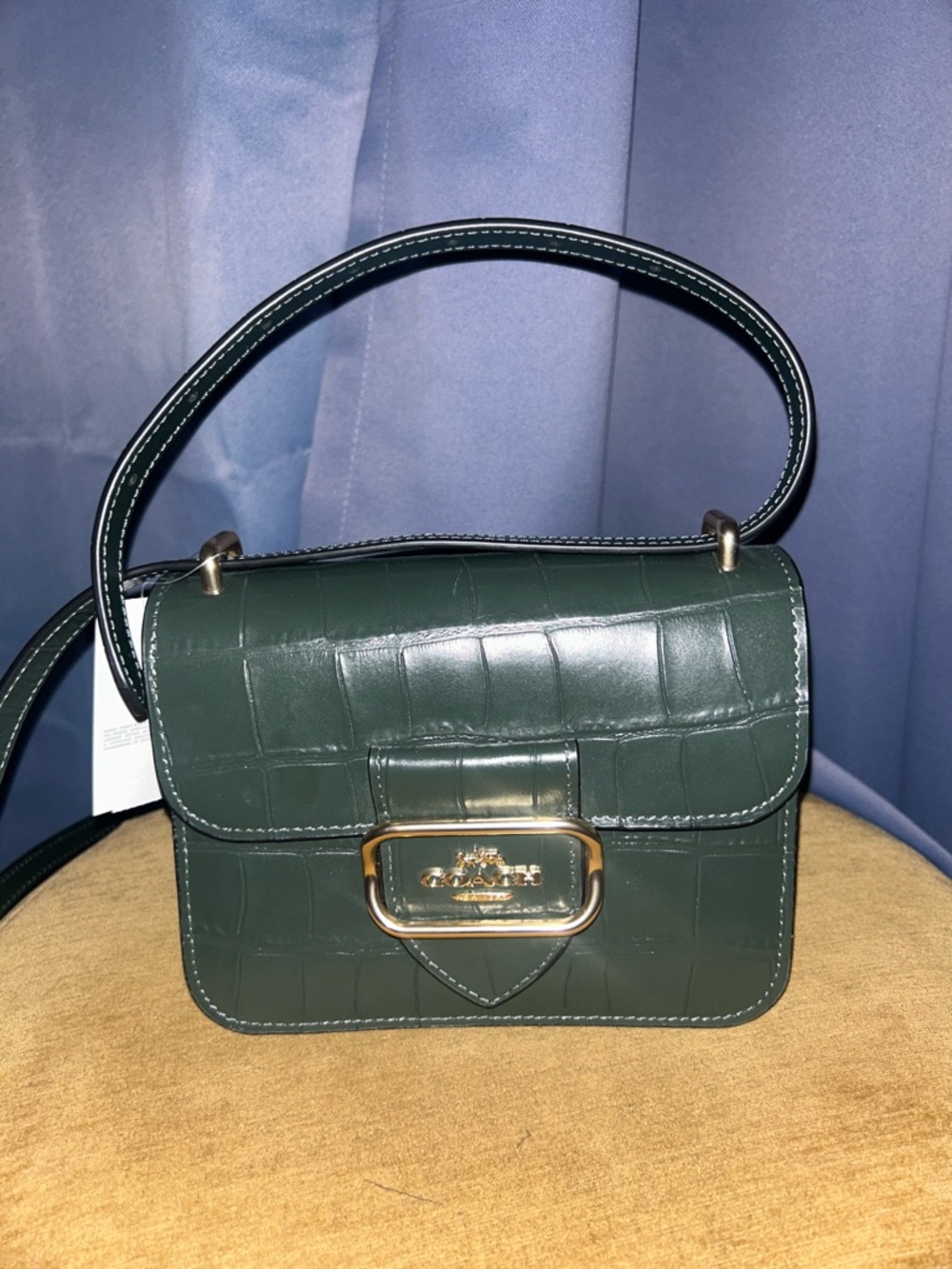 Coach Dark Green Croc-Embossed Leather Crossbody Bag with Gold Hardware